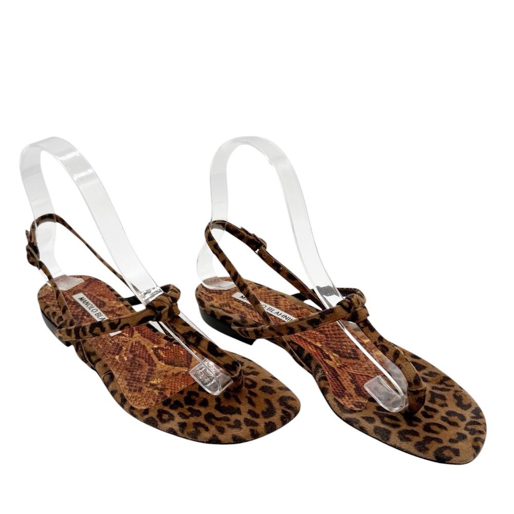 Manolo Blahnik Hata Thong Slingback Flat Sandals in Suede Leopard EU 37 US 7 - Picture 12 of 12